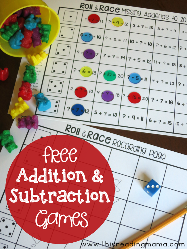 Addition And Subtraction Games Roll And Race This Reading Mama