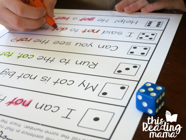 OT Word Family Roll-Read-Find activity
