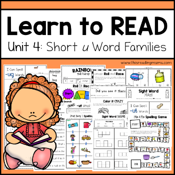 Learn to Read Unit 4 - tpt - Short u Word Families - This Reading Mama