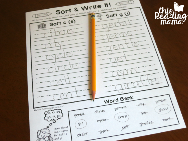 free Soft C and G Word Sort with word bank