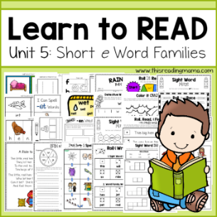 Learn to Read sidebar - Unit 5- Short e Word Families-This Reading Mama