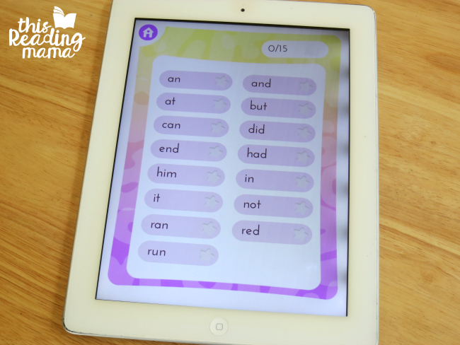 choosing sight words that share a particular phonics feature on the sight word app