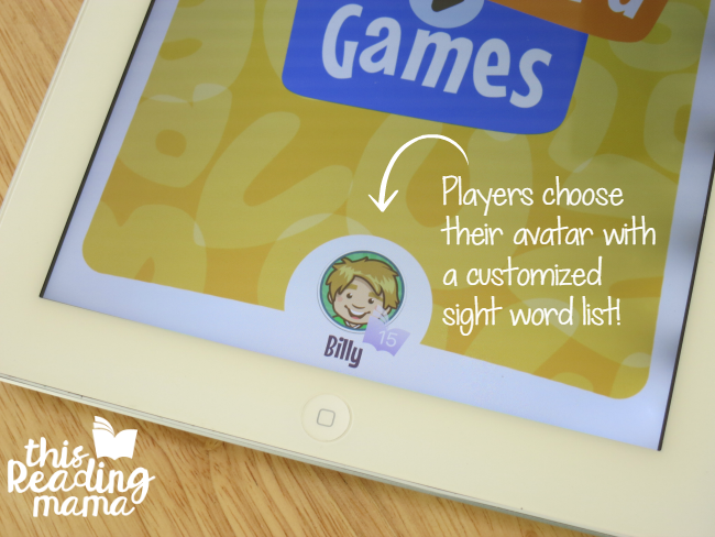 players tap on their avatar-name with customized sight word list included