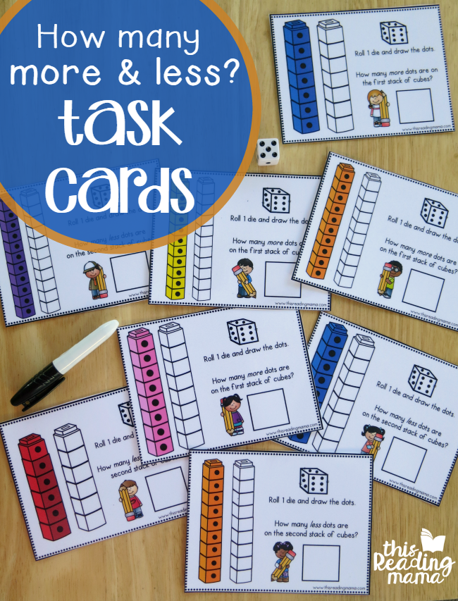 How Many More and Less Task Cards - free - This Reading Mama