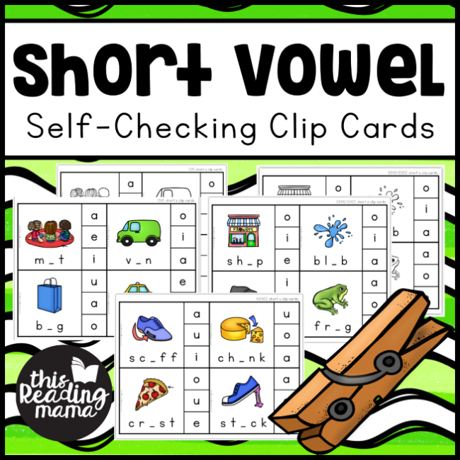 SelfChecking Short Vowel Clip Cards This Reading Mama