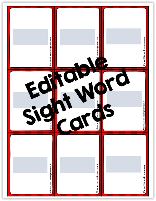 editable sight word cards for sight word dice game