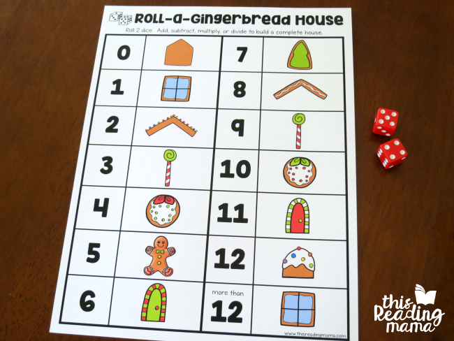 roll a gingerbread house math game board