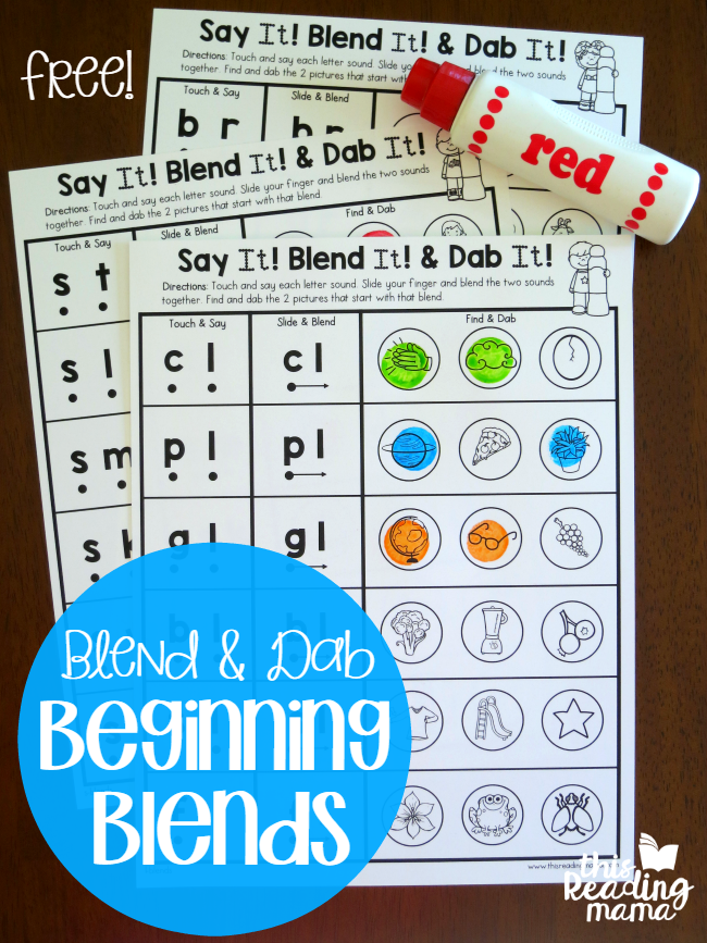 Blend and Dab Beginning Blends Worksheets - free - This Reading Mama