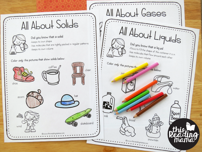 states of matter learning pages kids can color