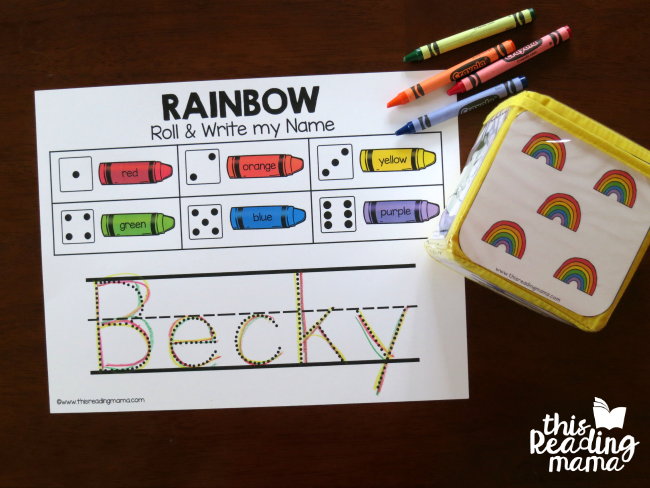 spring pocket chart inserts with the rainbow roll and write my name page