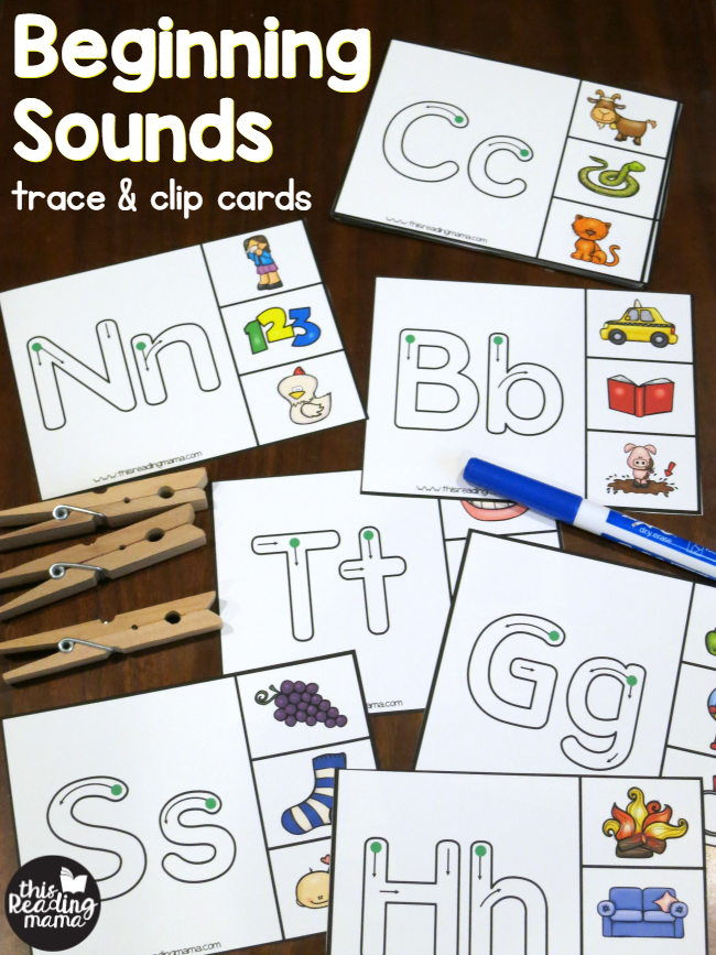 Free Beginning Sounds Clip Cards - Trace and Clip - This Reading Mama