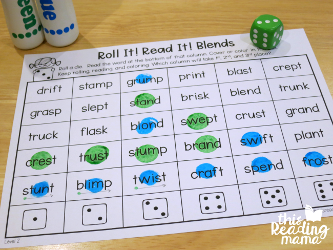 phonics dice games with dot markers