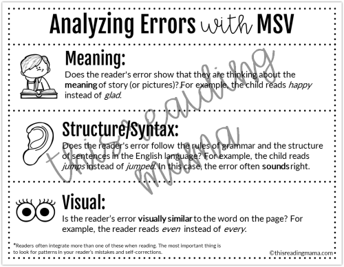 analyzing errors with MSV freebie from This Reading Mama