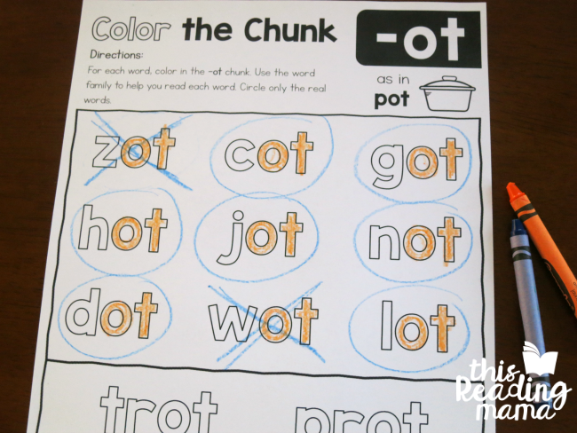 color the chunk -ot family - level 2 with nonsense words