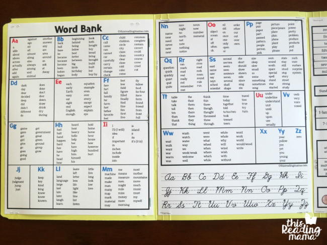 word bank from Elementary Spelling Folder