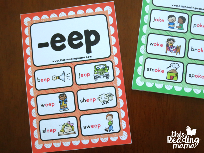 long vowel word family cards