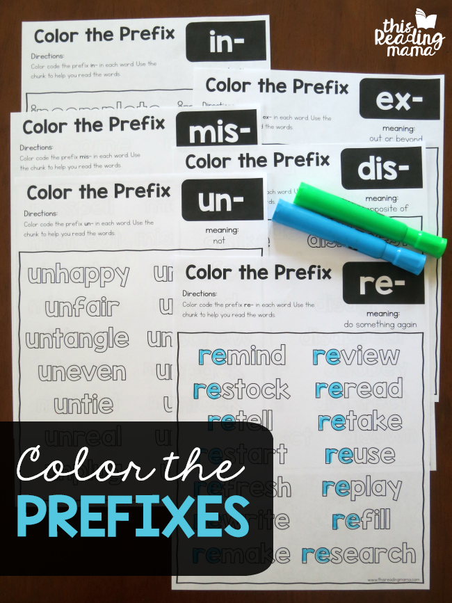 Color the Prefixes Worksheets