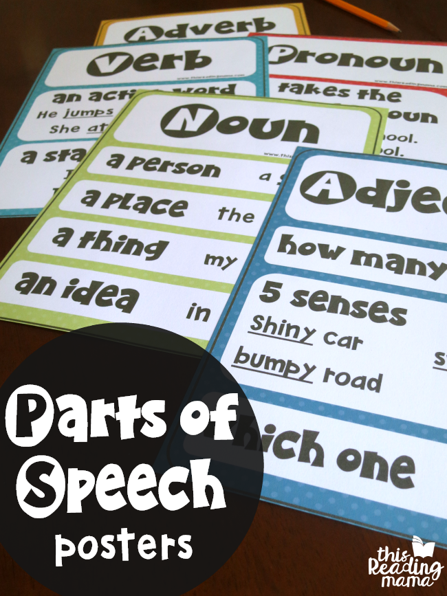 Free Parts of Speech Posters - This Reading Mama