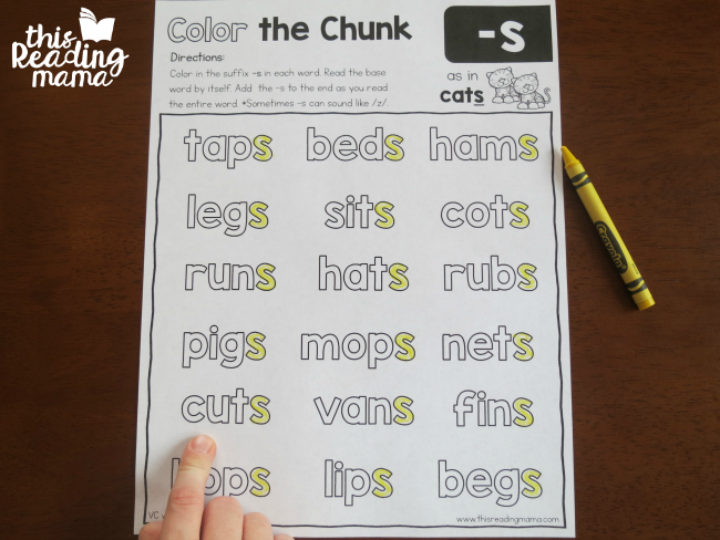 learners read words with inflected endings after coloring the chunk