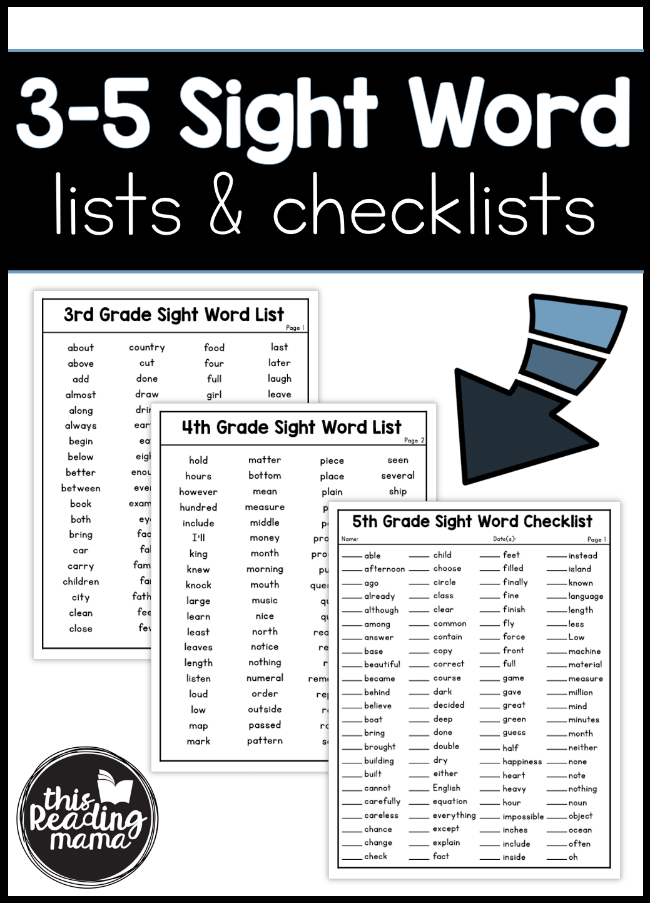 Elementary Sight Word Lists & Checklists {3rd-5th grade}