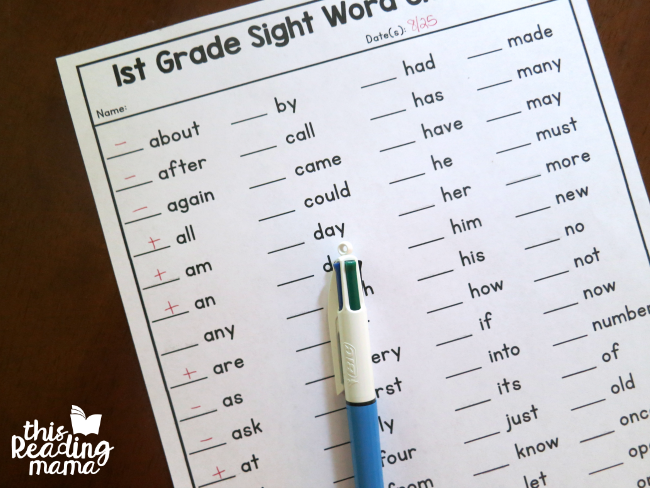 taking notes on the sight word checklist