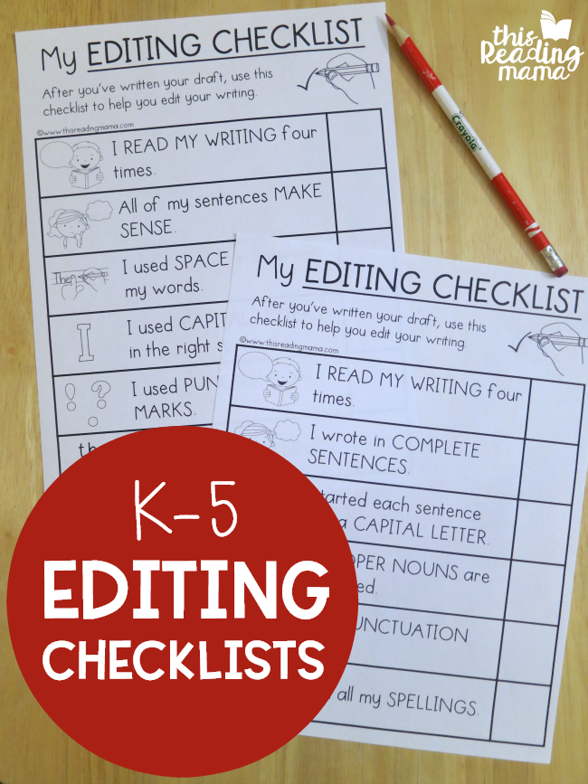 Editing Checklists for K-5 Learners - This Reading Mama