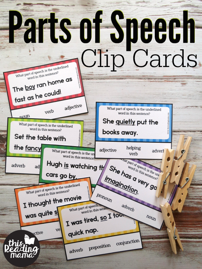 Parts of Speech Clip Cards