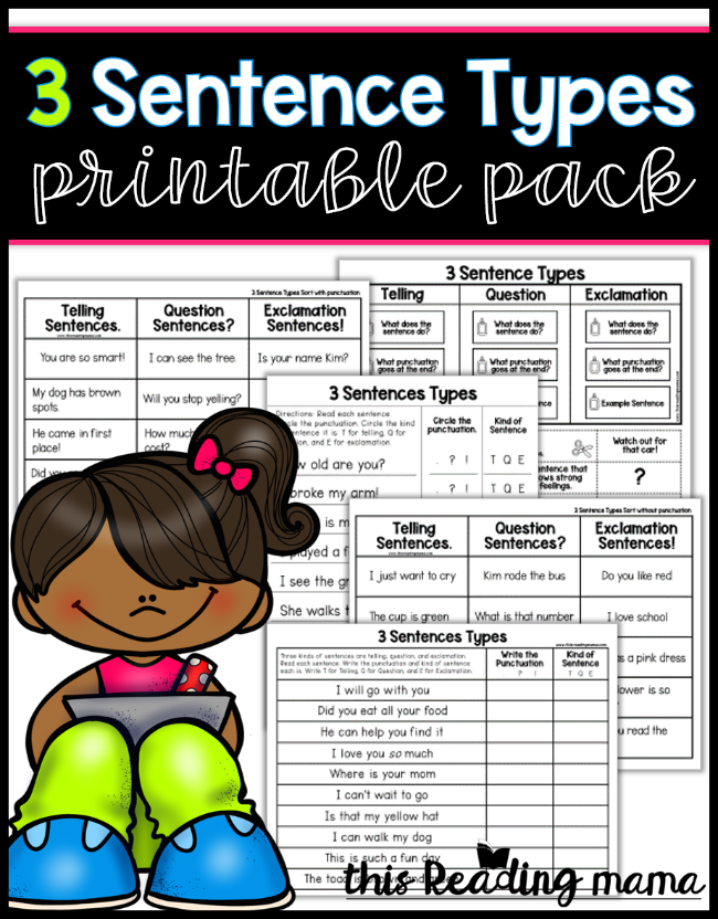 3 Sentence Types Printable Pack - This Reading Mama