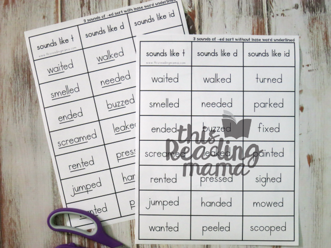 three sounds of -ed word sorts