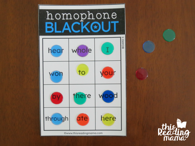 homophone blackout games - winner covers the whole board