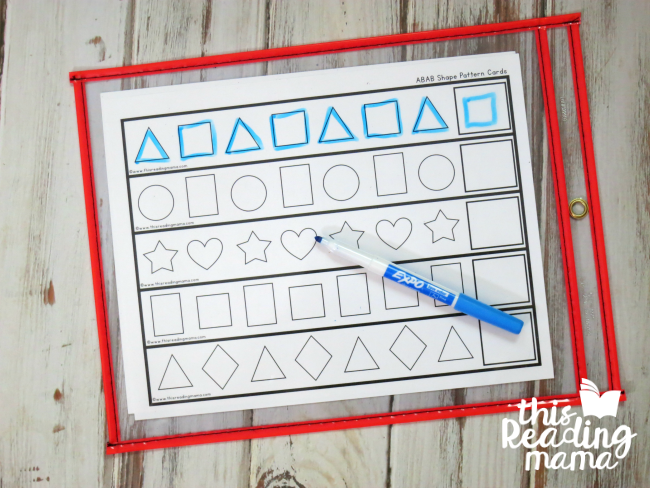 shape pattern cards - slip into dry erase pocket for tracing