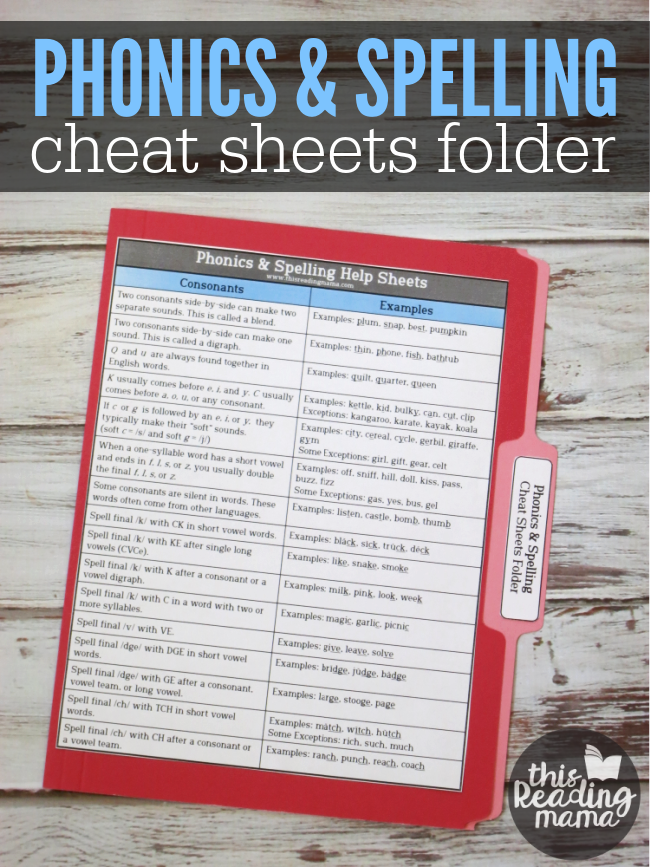 Spelling & Phonics Cheat Sheets Folder - This Reading Mama