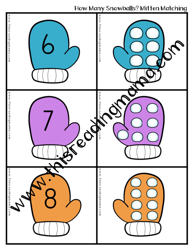 Mitten Matching Printable Pack - how many snowballs?