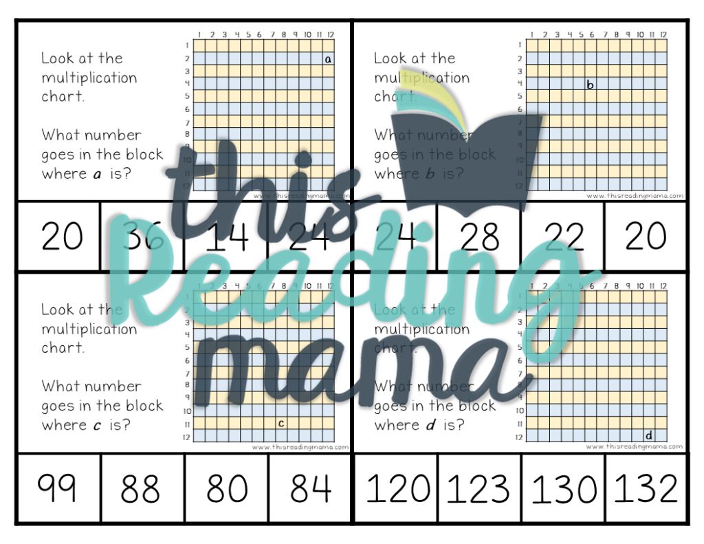 multiplication clip cards - level 2 - 12x12 grids