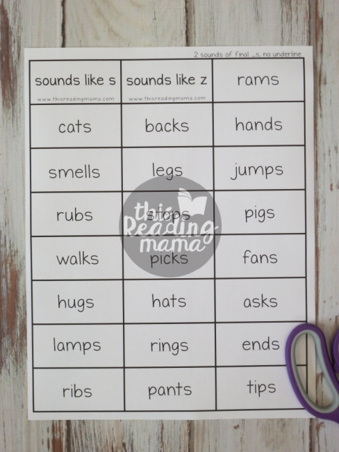 Two Sounds of Final s Word Sort - This Reading Mama