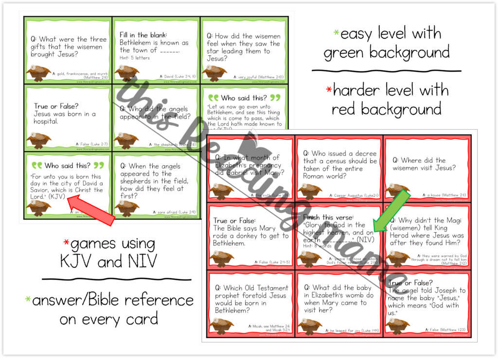 Christmas Bible Trivia Cards - 2 levels - 2 versions - answers included