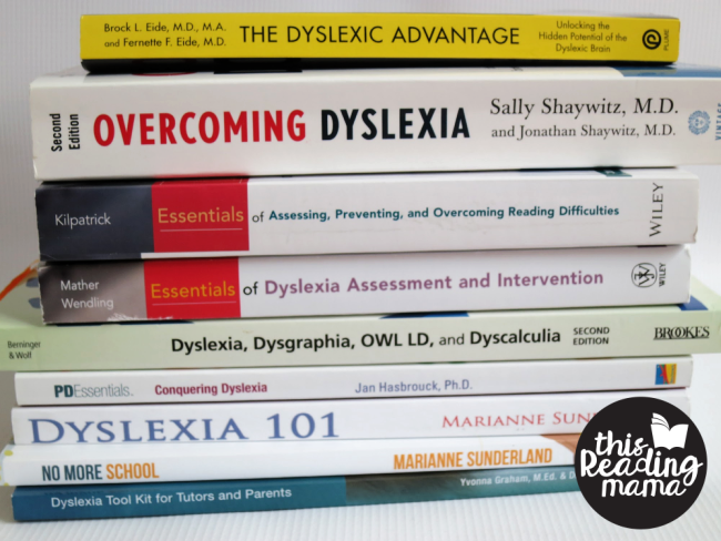stack of books about dyslexia