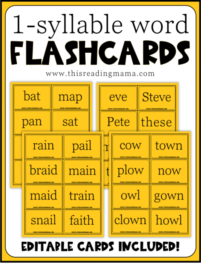 One-Syllable Words Flashcards (FREE) - This Reading Mama