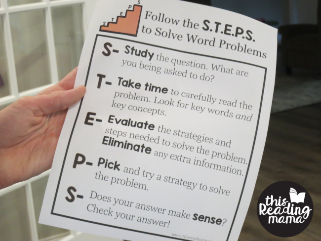 Steps to Solve Word Problems - 1-page freebie - This Reading Mama