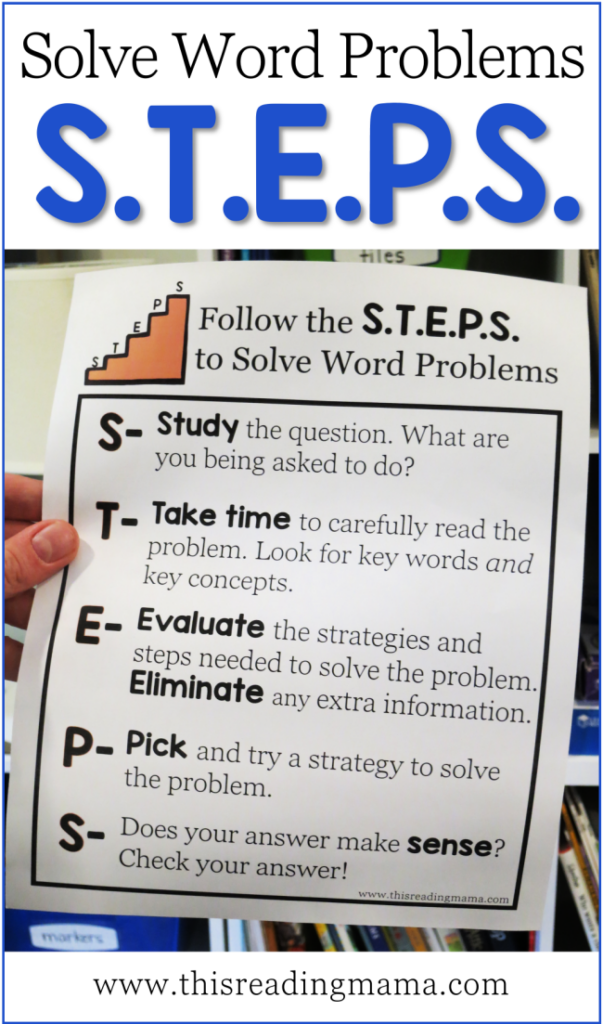 Solve Word Problems with STEPS - free printable chart - This Reading Mama
