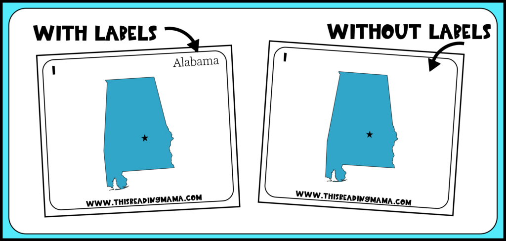 States and Capitals Flashcards - two levels of learning