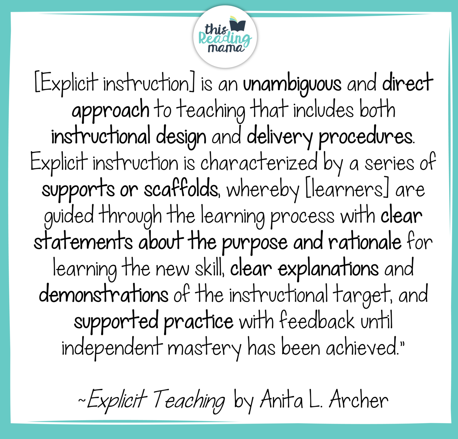 Explicit Instruction definition by Anita L. Archer - This Reading Mama