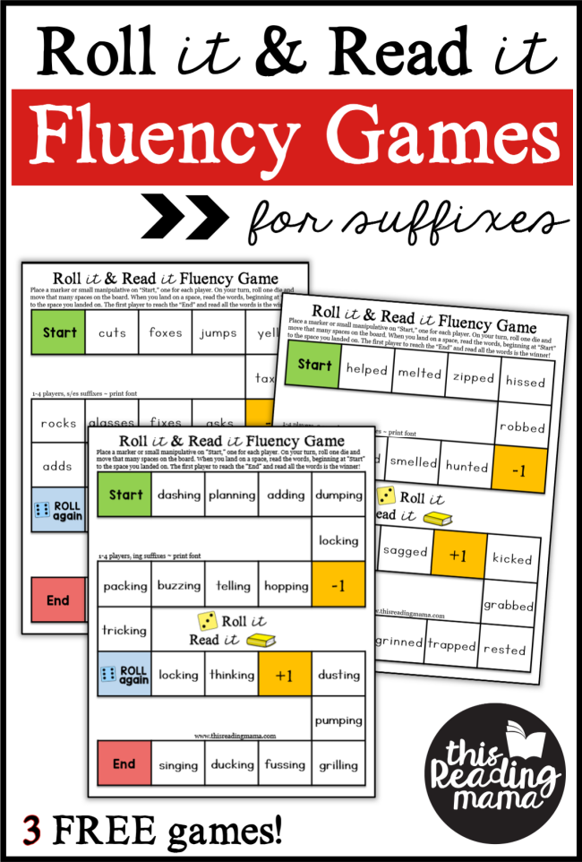 FREE Suffixes Fluency Games ~ Roll and Read ~ This Reading Mama