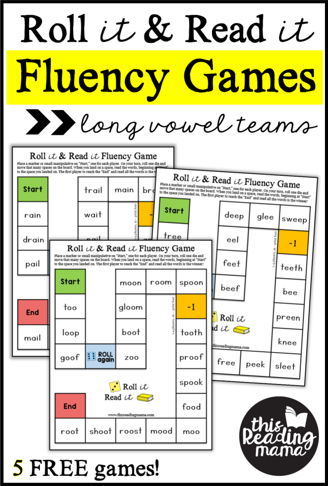 FREE Long Vowel Team Fluency Games ~ Roll and Read it ~ This Reading Mama