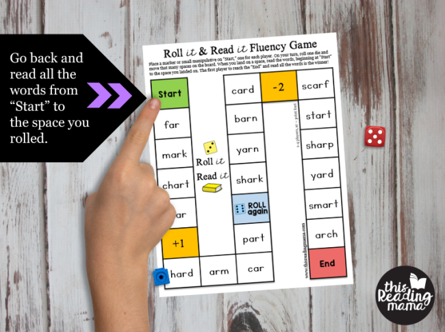 Bossy R Fluency Games - read each word from Start with every roll of the die