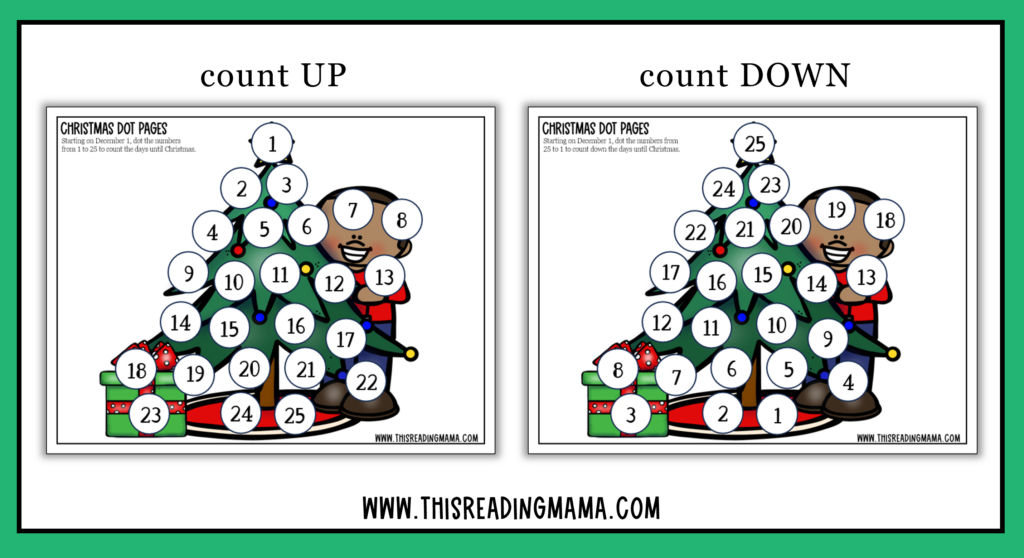 Christmas Dot Pages - two options for counting up or counting down