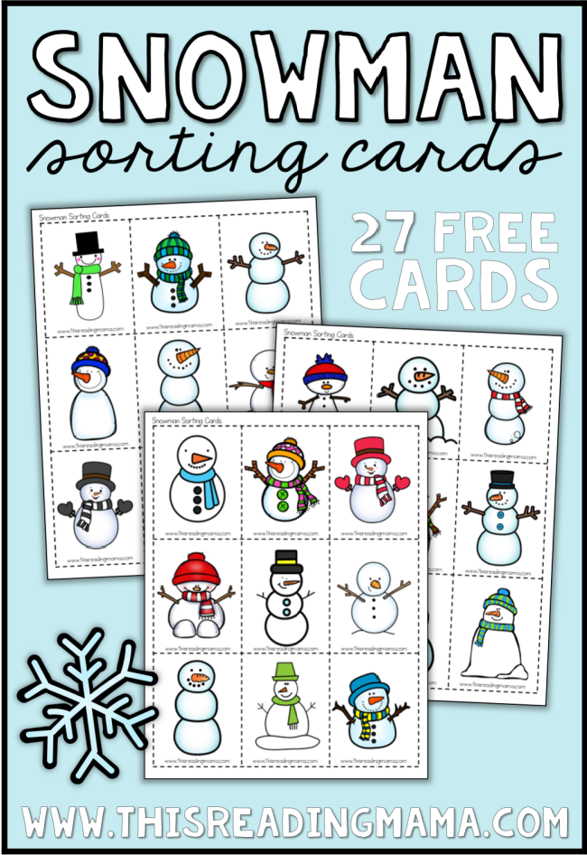 Snowman Sorting Cards - 27 FREE Cards Included - This Reading Mama