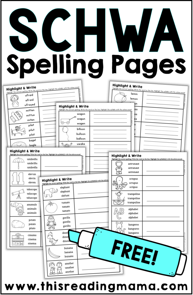 Schwa Spelling Pages - Free from This Reading Mama
