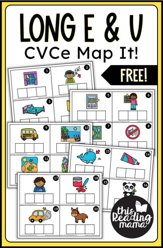 FREE Long e and u CVCe Mapping Task Cards - This Reading Mama